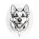 A realistic portrait of a dog with a Les Paul guitar collar tattoo design idea