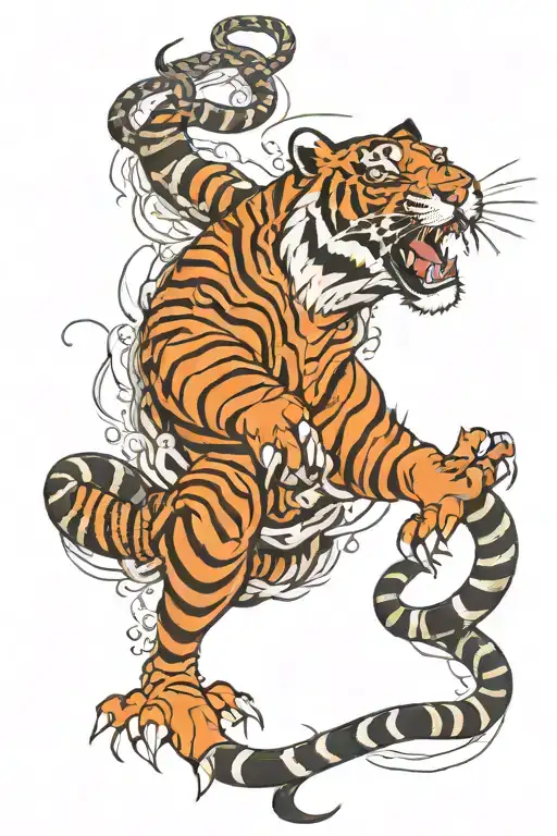tiger and snake wrapped tattoo design idea