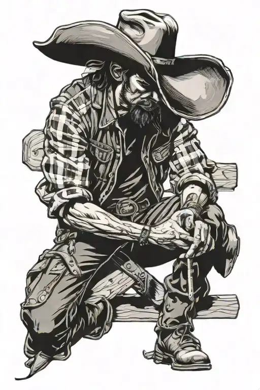 Cowboy praying at the cross tattoo tattoo design idea