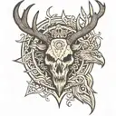 Deer skull Antlers tribal style wolf head eagle courage tattoo design idea