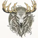 Deer skull Antlers tribal style wolf head eagle courage tattoo design idea