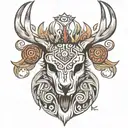 Deer skull Antlers tribal style wolf head eagle courage tattoo design idea