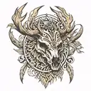 Deer skull Antlers tribal style wolf head eagle courage tattoo design idea