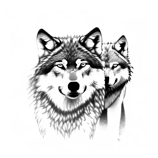 wolf walking through grass with cubs tattoo design idea