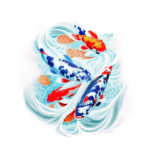 koi fish made of smoke swimming above my skin with it's shadow on my skin and the light refractions through the water on tattoo design idea