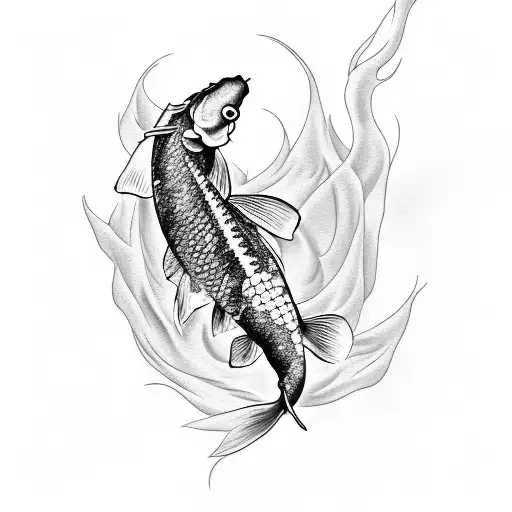 koi fish made of smoke swimming above my skin with it's shadow on my skin and the light refractions through the water on tattoo design idea