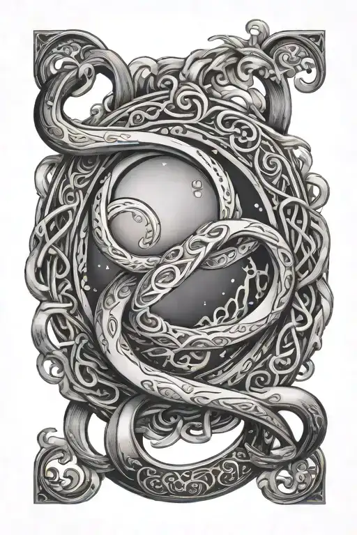 infinity symbol and circle chained together representing the circle of life stuck like a ring to the universe tattoo design idea
