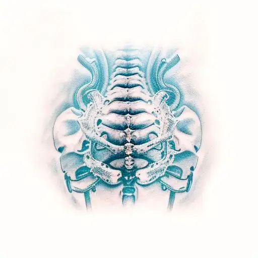 realistic spine with blue spinal cord tattoo design idea