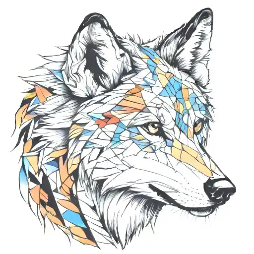 I want a wolf tattoo style realism and with little bit of colors with maybe some geometrical shapes tattoo design idea