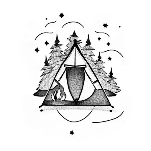 1 adult 1 kid camping with campfire tattoo design idea