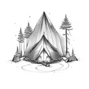camping with camp fire tattoo design idea