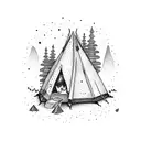 camping with camp fire tattoo design idea
