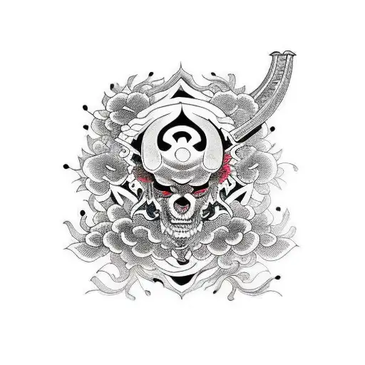 arm asian style black and white with a bit of color tattoo design idea