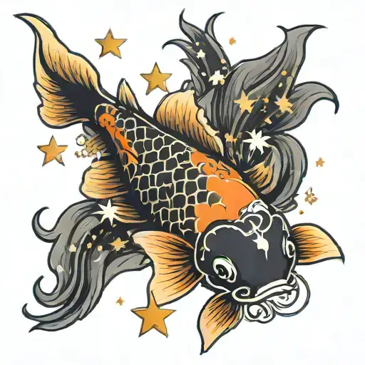 koi fish surrounded by stars  tattoo design idea