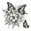 Daisy sweet pea and aster flowers with butterflies tattoo design idea