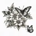 Daisy sweet pea and aster flowers with butterflies tattoo design idea