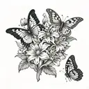 Daisy sweet pea and aster flowers with butterflies tattoo design idea