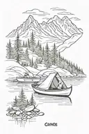 Mountain canoe camping scene tattoo design idea