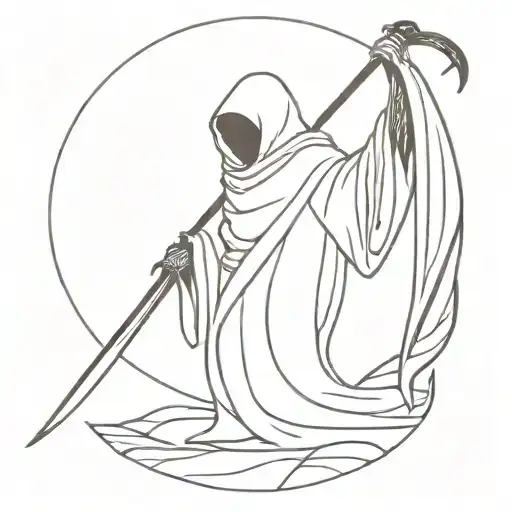 Grim reaper holding scythe saying Resurrection tattoo design idea