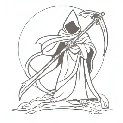 Grim reaper holding scythe blade saying Resurrection tattoo design idea