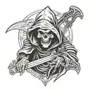 Grim reaper holding blade saying Resurrection tattoo design idea