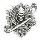 Grim reaper holding blade saying Resurrection tattoo design idea