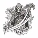 Grim reaper holding blade saying Resurrection tattoo design idea