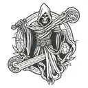 Grim reaper holding blade saying Resurrection tattoo design idea