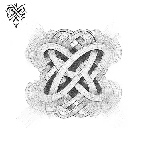 two intertwined infinity symbols in solid black ink. The design should be in a fine line tattoo design idea