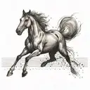 A powerful horse and a determined runner crossing the finish line together, symbolizing strength and perseverance tattoo design idea