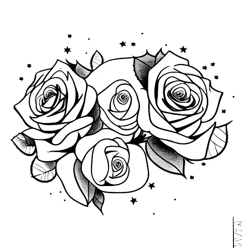 Harper And Mariah with roses and stars tattoo design idea