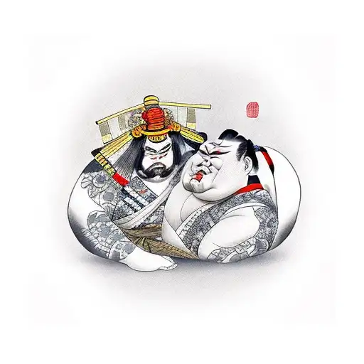 Geisha and sumo wrestler tattoo design idea