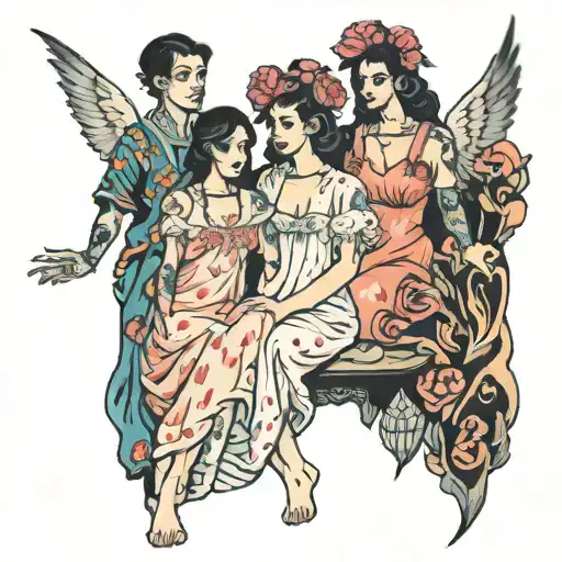 four people in nightgowns  tattoo design idea