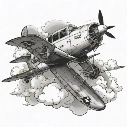 gaviota y kamikaze plane through the clouds tattoo design idea