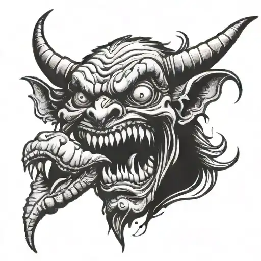 demon with tongue sticking tattoo design idea