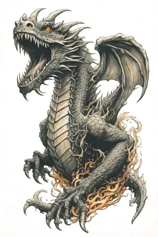 dragon breathing fire tattoo design idea