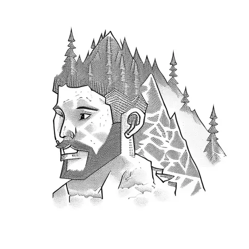 A blackwork tattoo depicting a hiker conquering a steep mountain trail, showcasing the client's determination and love for hiking tattoo design idea
