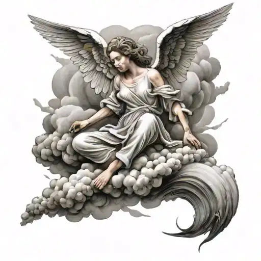 angel on the cloud storm tattoo design idea