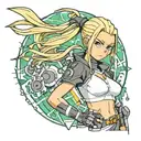 A new-school tattoo of Tsunade from Naruto with a futuristic twist, featuring cybernetic enhancements and robotic elements tattoo design idea