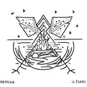 A mystical witchy scene with a glowing campfire surrounded by enchanted moths and illuminated by candlelight tattoo design idea