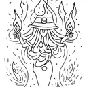 A mystical witchy scene with a glowing campfire surrounded by enchanted moths and illuminated by candlelight tattoo design idea