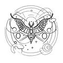 A mystical witchy scene with a glowing campfire surrounded by enchanted moths and illuminated by candlelight tattoo design idea