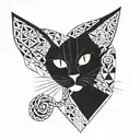 cat with 8 tentacles breaking a heart in two  tattoo design idea