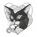 cat with 8 tentacles breaking a heart in two  tattoo design idea