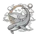 whale crescent moon clouds   tattoo design idea