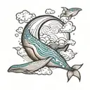 whale crescent moon clouds   tattoo design idea