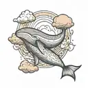 whale crescent moon clouds   tattoo design idea