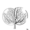 two trees one leafless upside down and one full of life right side up tattoo design idea