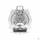 DeLorean time machine surrounded by lush plants tattoo design idea