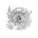 DeLorean time machine surrounded by lush plants tattoo design idea